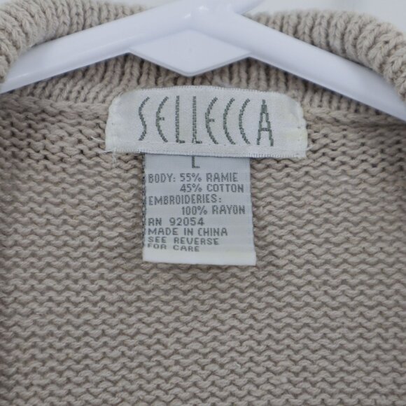 Vintage Sellecca Embellished Knit Cardigan Women L Cream Grannycore Cottage Twee - Picture 3 of 11